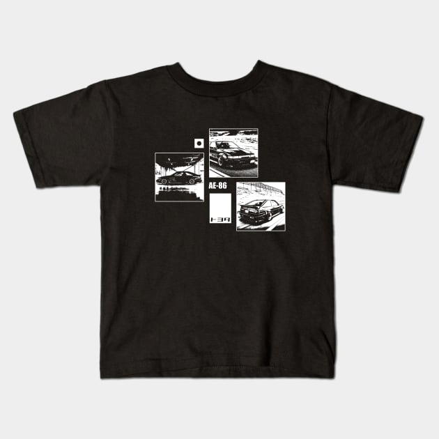 TOYOTA COROLLA AE86 LEVIN Black 'N White Archive (Black Version) Kids T-Shirt by Cero